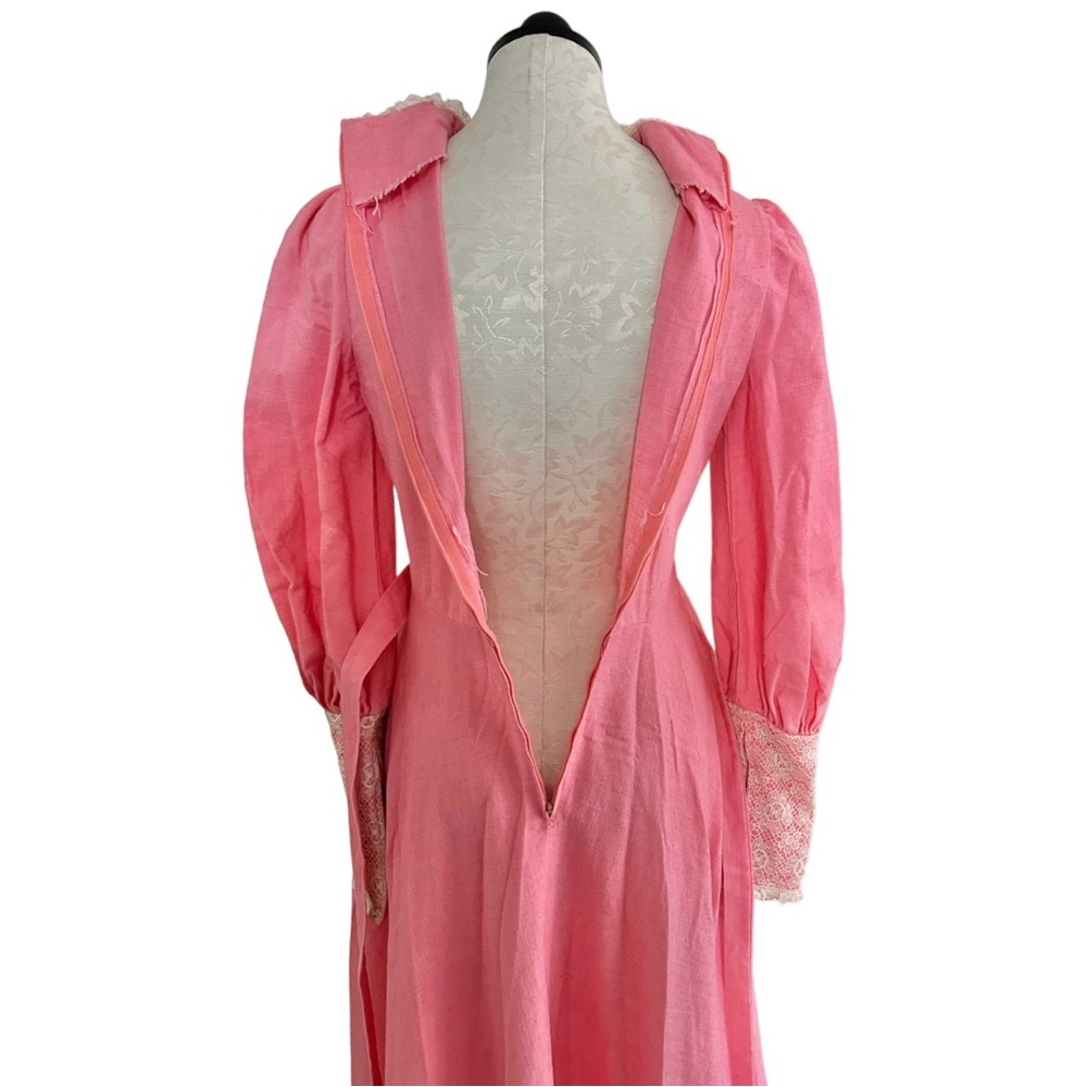 Vintage 1970's Praire Dress Leg of Mutton Sleeves Lace Bodice Zip Back & Wrists - Picture 7 of 12